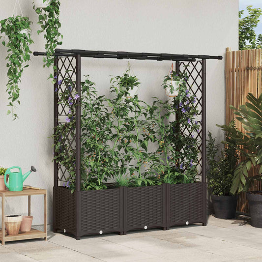 Raised Bed with Trellis and Roof Brown 162.5 x 40 x 136 cm PP