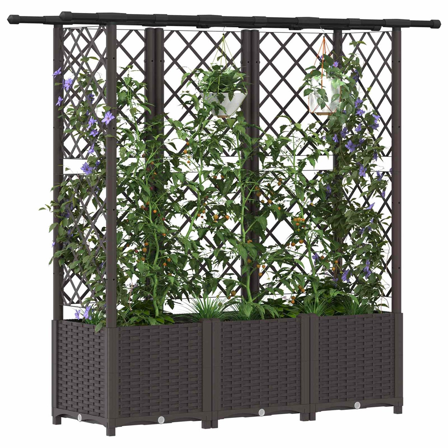 Raised Bed with Trellis and Roof Brown 162.5 x 40 x 138 cm PP