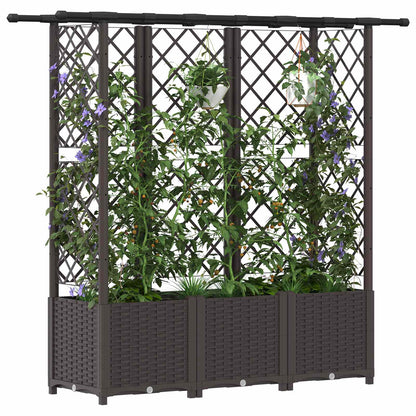 Raised Bed with Trellis and Roof Brown 162.5 x 40 x 138 cm PP