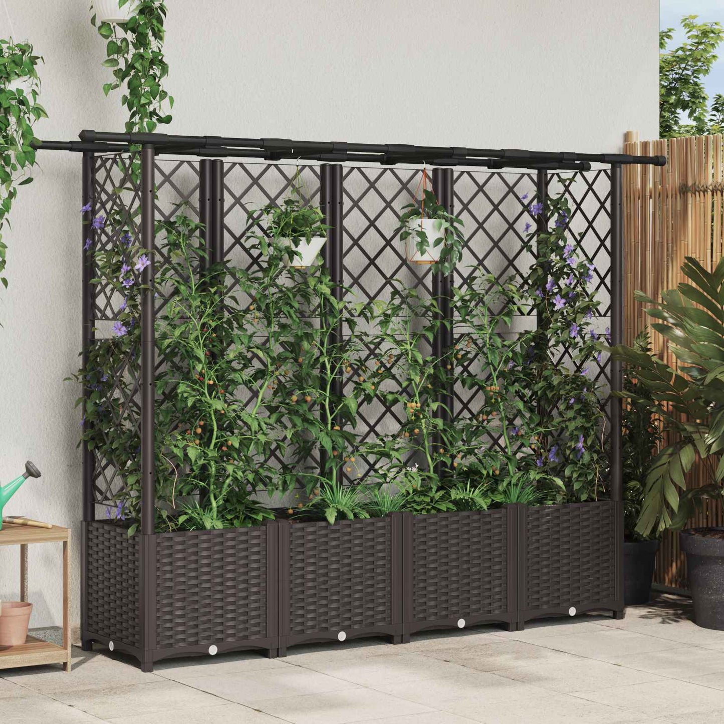 Raised Bed with Trellis and Roof Brown 203 x 40 x 138 cm PP