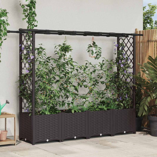 Raised Bed with Trellis and Roof Brown 203 x 40 x 136 cm PP