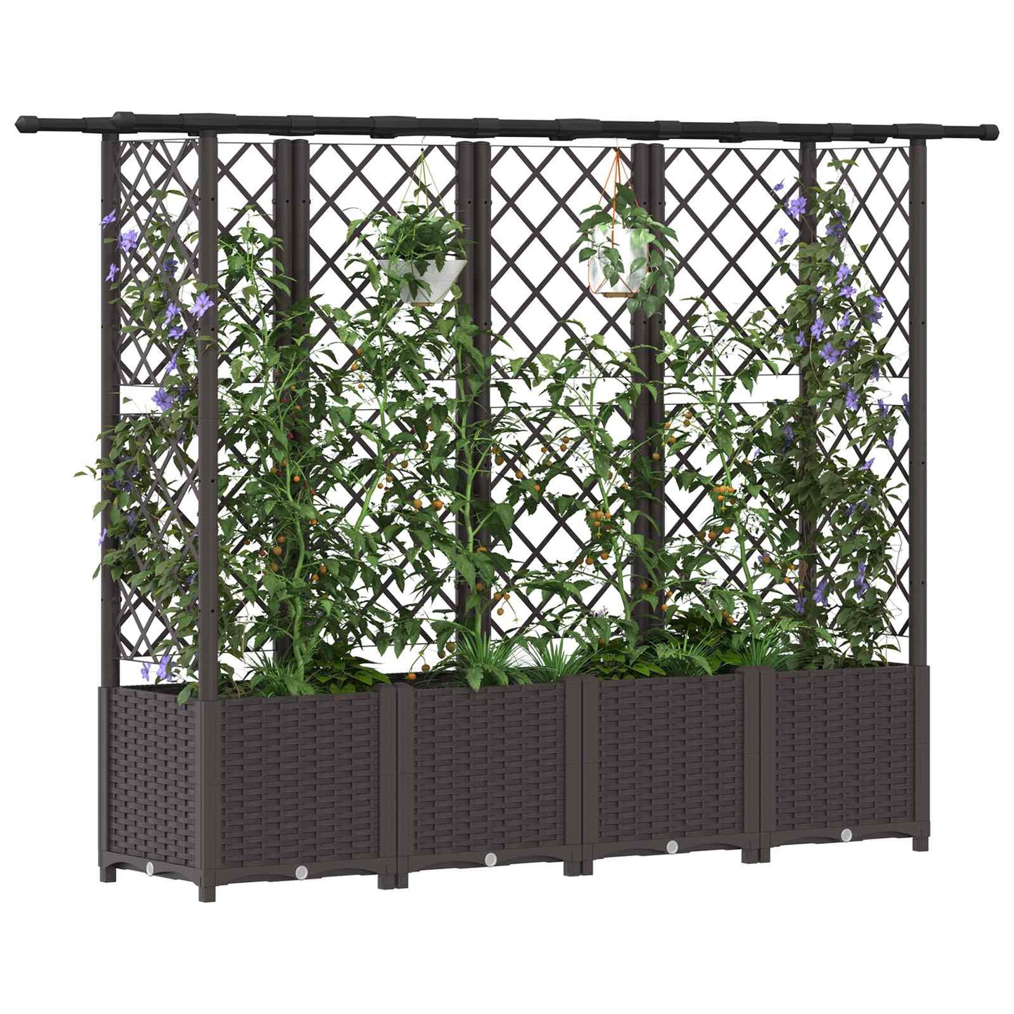 Raised Bed with Trellis and Roof Brown 203 x 40 x 138 cm PP