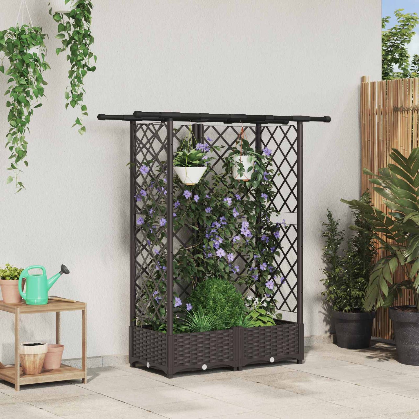Raised Bed with Trellis and Roof Brown 124 x 40 x 121 cm PP