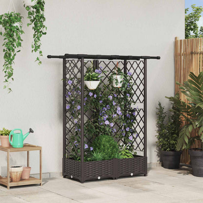 Raised Bed with Trellis and Roof Brown 124 x 40 x 121 cm PP