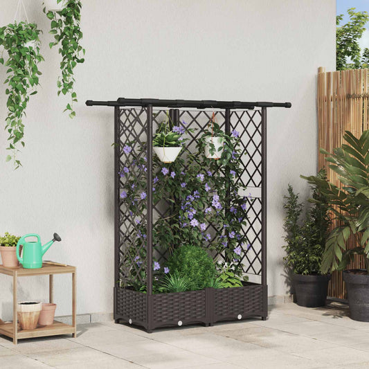 Raised Bed with Trellis and Roof Brown 124 x 40 x 121 cm PP