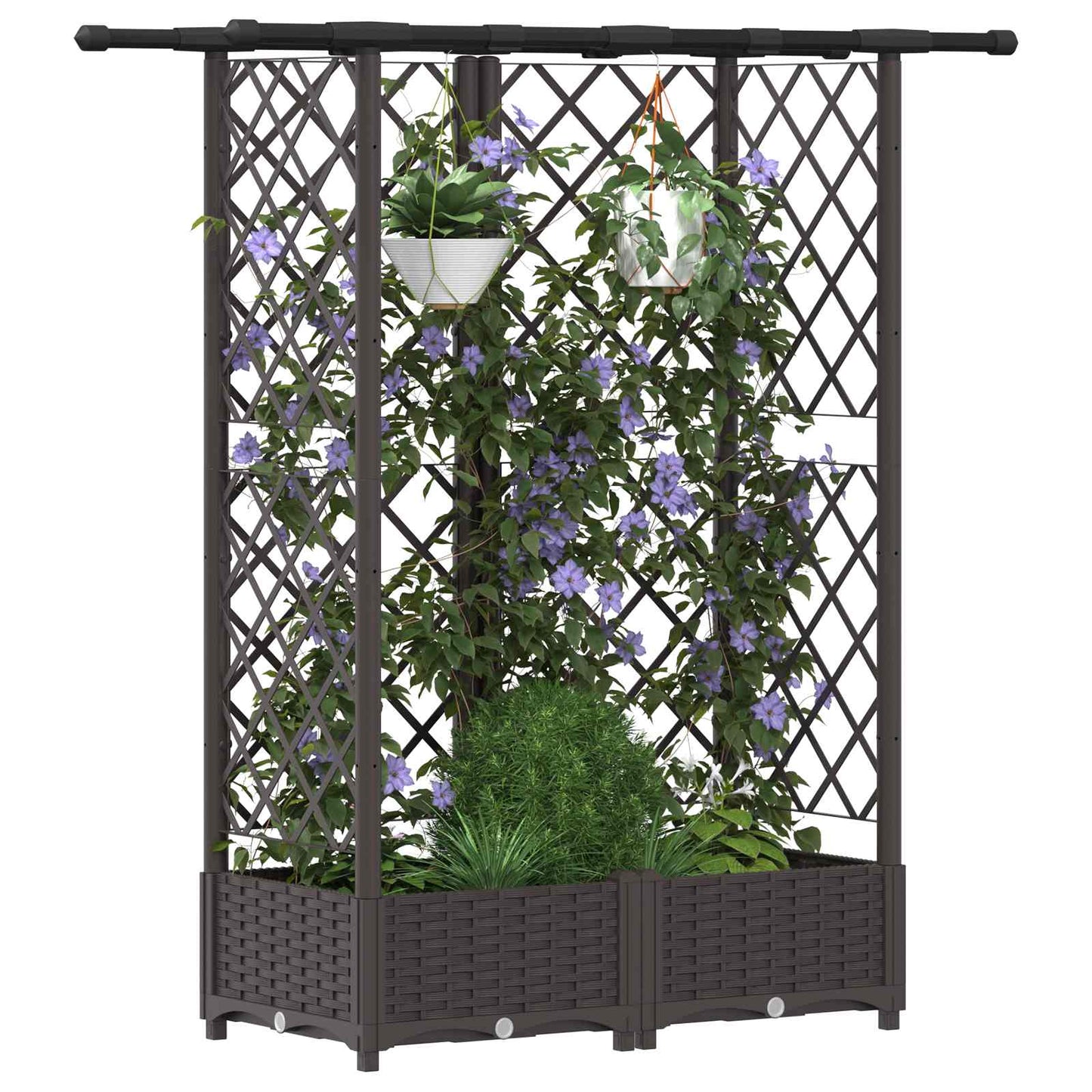 Raised Bed with Trellis and Roof Brown 124 x 40 x 121 cm PP