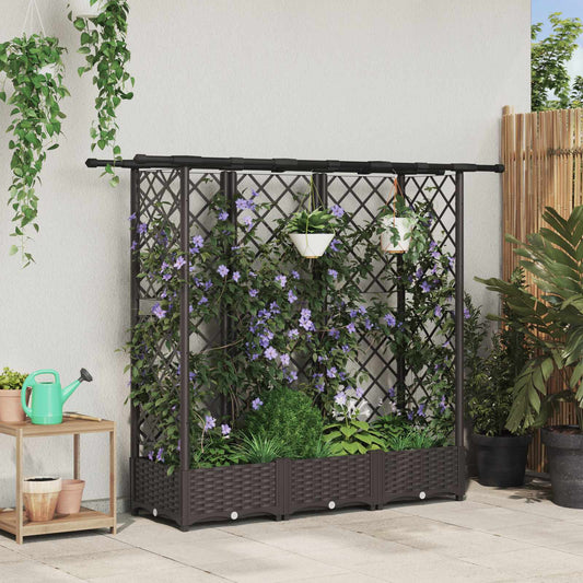 Raised Bed with Trellis and Roof Brown 164 x 40 x 121 cm PP
