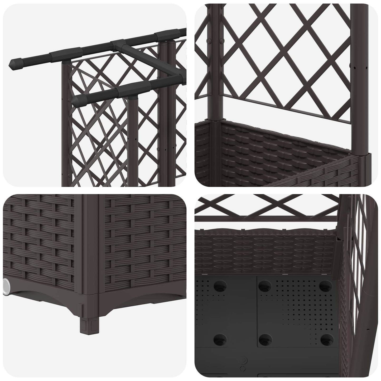 Raised Bed with Trellis and Roof Brown 202.5 x 40 x 121 cm PP