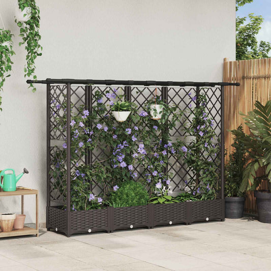 Raised Bed with Trellis and Roof Brown 202.5 x 40 x 121 cm PP