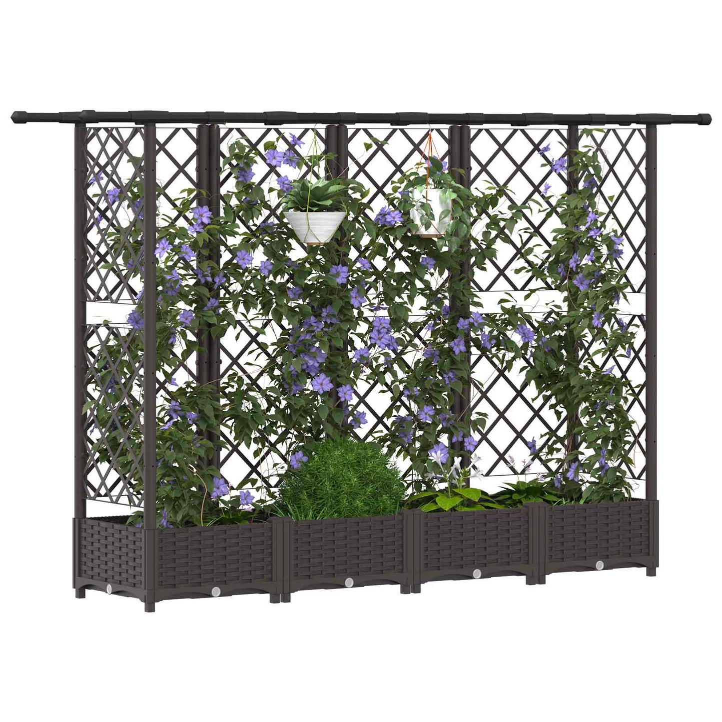 Raised Bed with Trellis and Roof Brown 202.5 x 40 x 121 cm PP