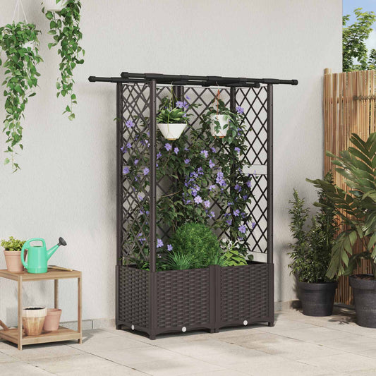 Raised Bed with Trellis and Roof Brown 124 x 40 x 136 cm PP