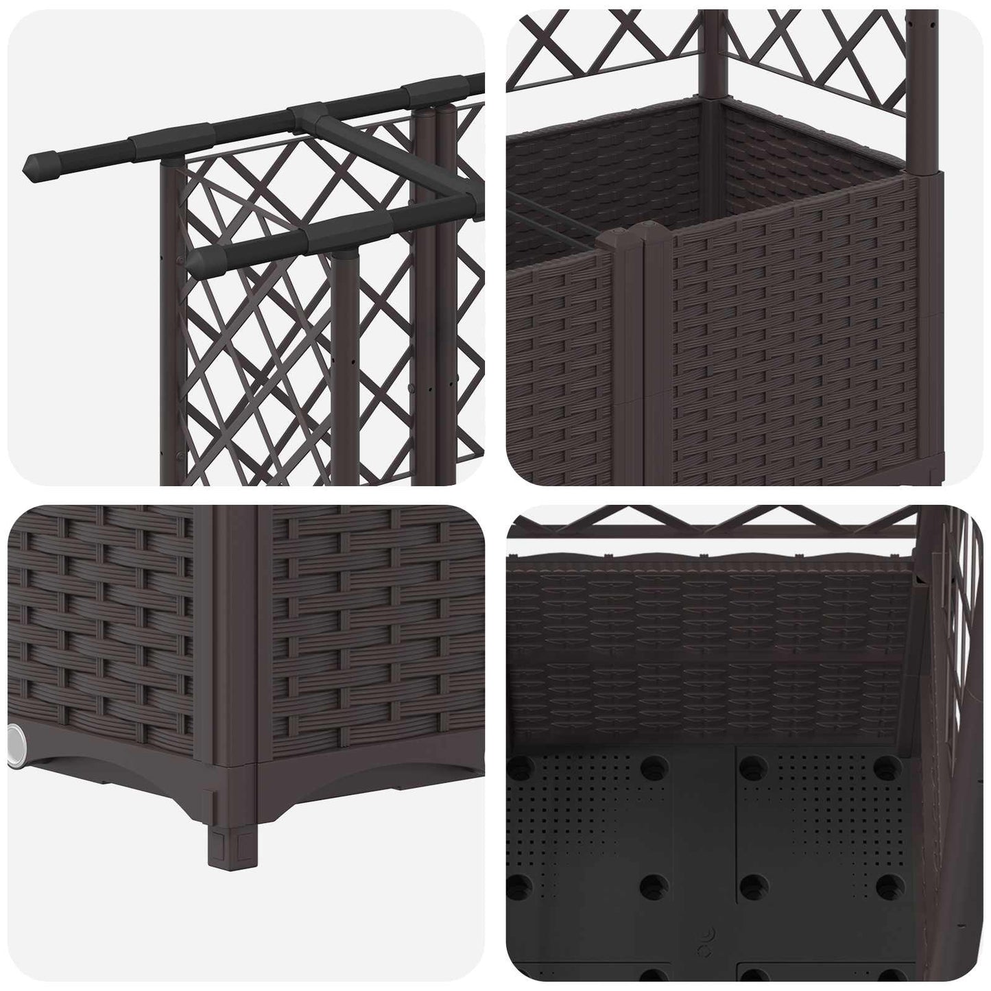 Raised Bed with Trellis and Roof Brown 163.5 x 40 x 138 cm PP