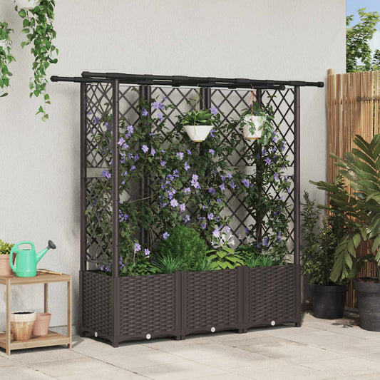 Raised Bed with Trellis and Roof Brown 163.5 x 40 x 136 cm PP
