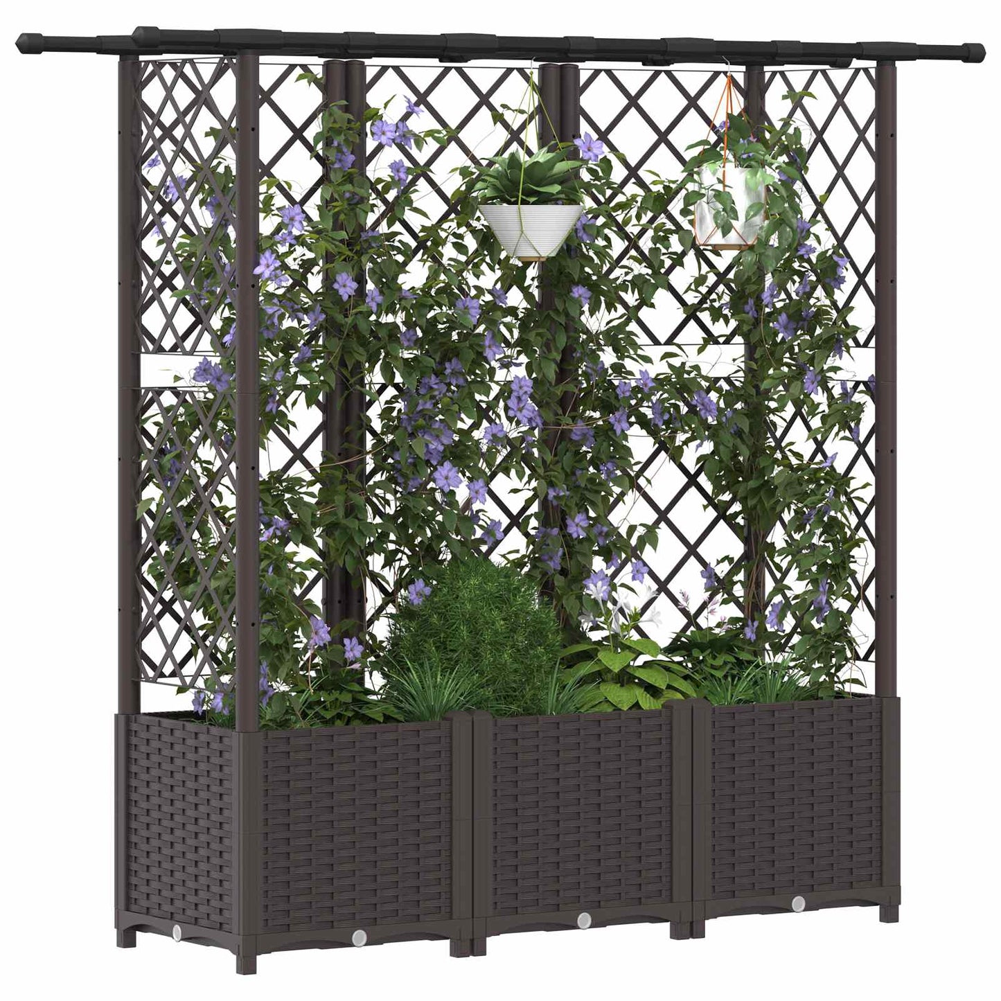 Raised Bed with Trellis and Roof Brown 163.5 x 40 x 138 cm PP