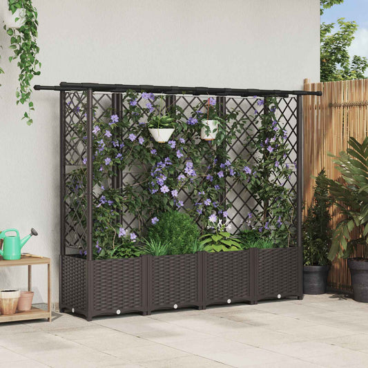 Raised Bed with Trellis and Roof Brown 202 x 40 x 136 cm PP