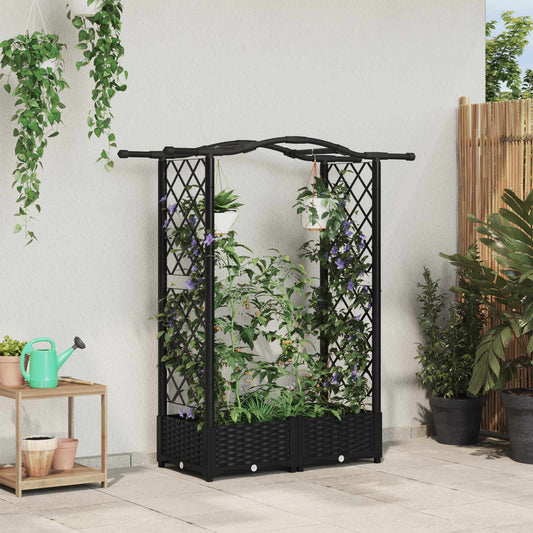 Raised Bed with Trellis and Roof Black 124 x 40 x 123 cm PP