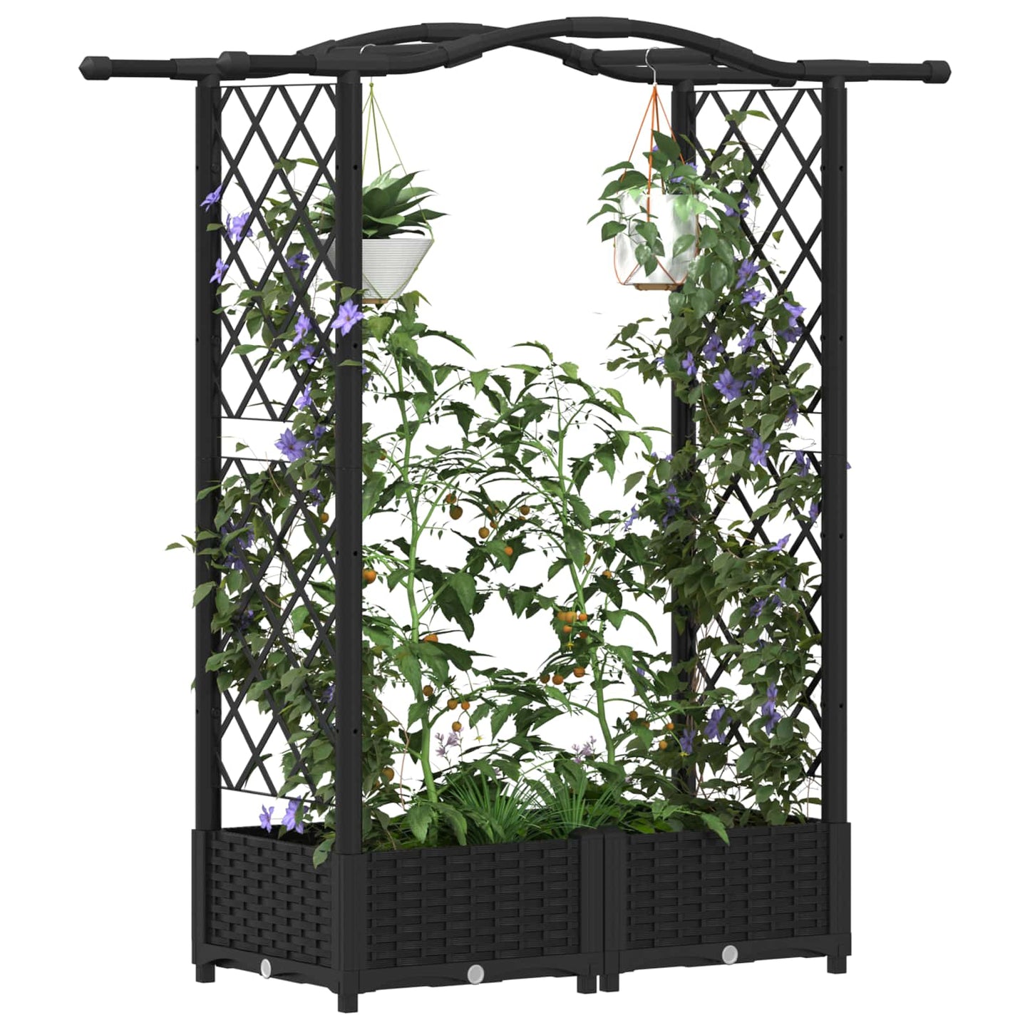 Raised Bed with Trellis and Roof Black 124 x 40 x 125 cm PP