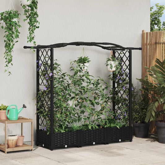 Raised Bed with Trellis and Roof Black 169 x 40 x 123 cm PP