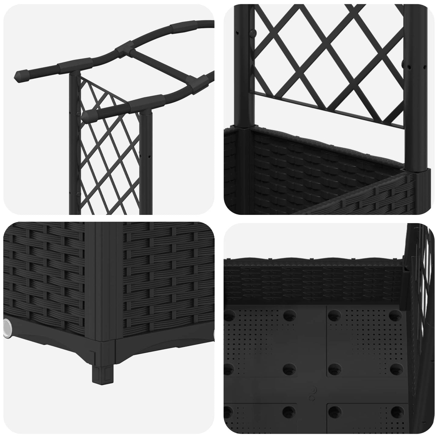 Raised Bed with Trellis and Roof Black 207 x 40 x 126 cm PP