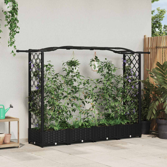 Raised Bed with Trellis and Roof Black 207 x 40 x 123 cm PP