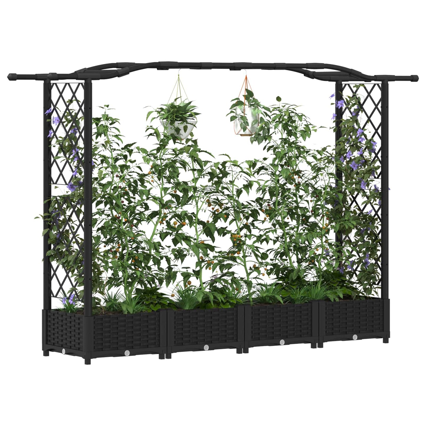Raised Bed with Trellis and Roof Black 207 x 40 x 126 cm PP