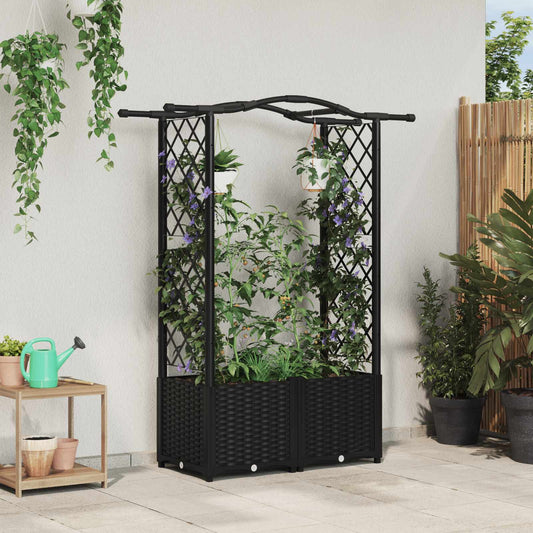 Raised Bed with Trellis and Roof Black 125 x 40 x 138 cm PP