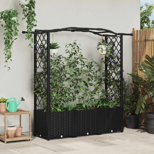 Raised Bed with Trellis and Roof Black 164 x 40 x 138 cm PP