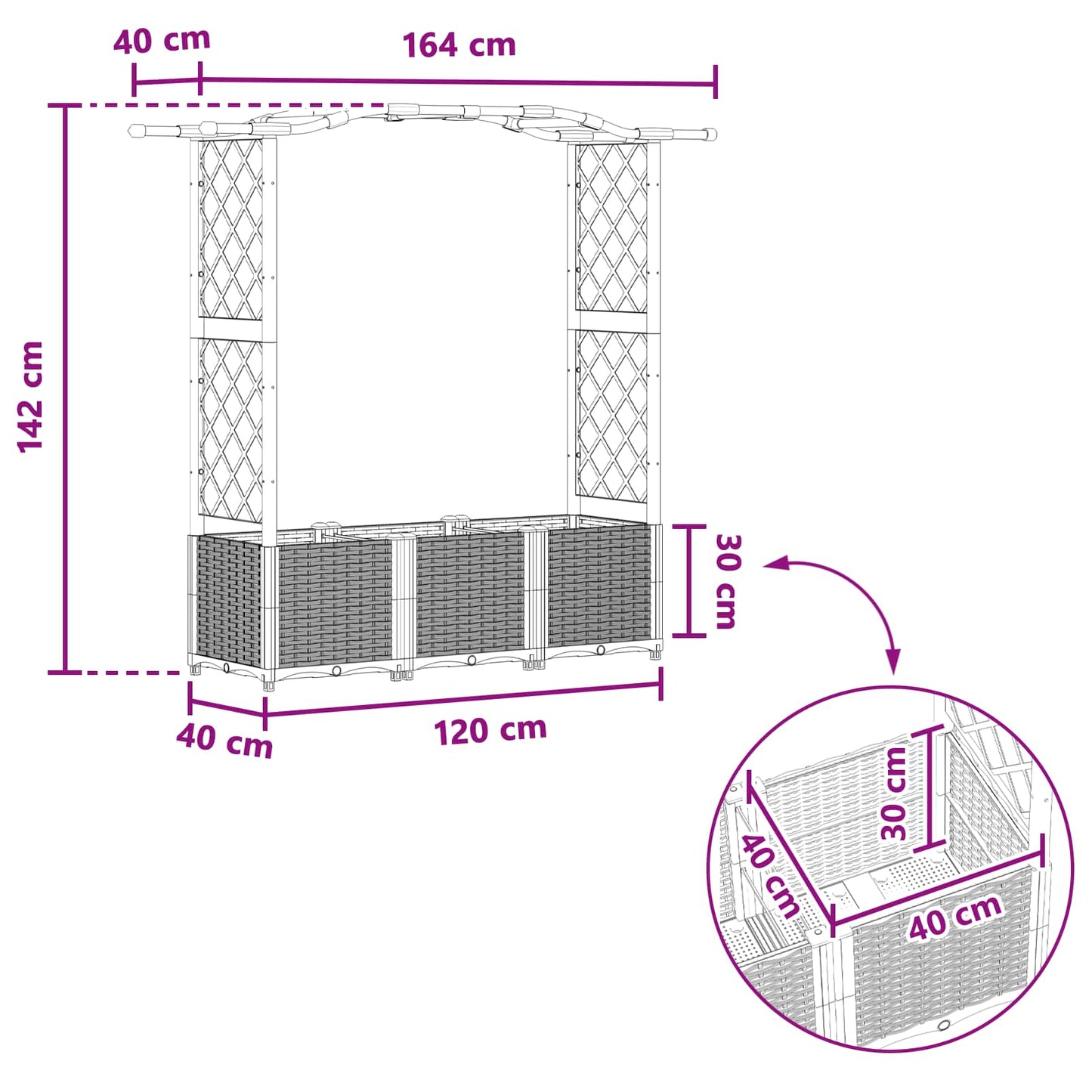 Raised Bed with Trellis and Roof Black 164 x 40 x 142 cm PP