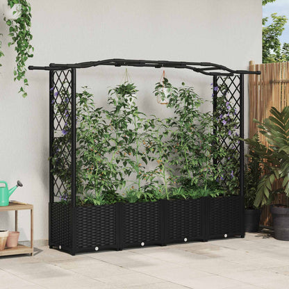 Raised Bed with Trellis and Roof Black 204 x 40 x 141 cm PP