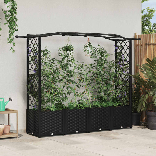 Raised Bed with Trellis and Roof Black 204 x 40 x 138 cm PP