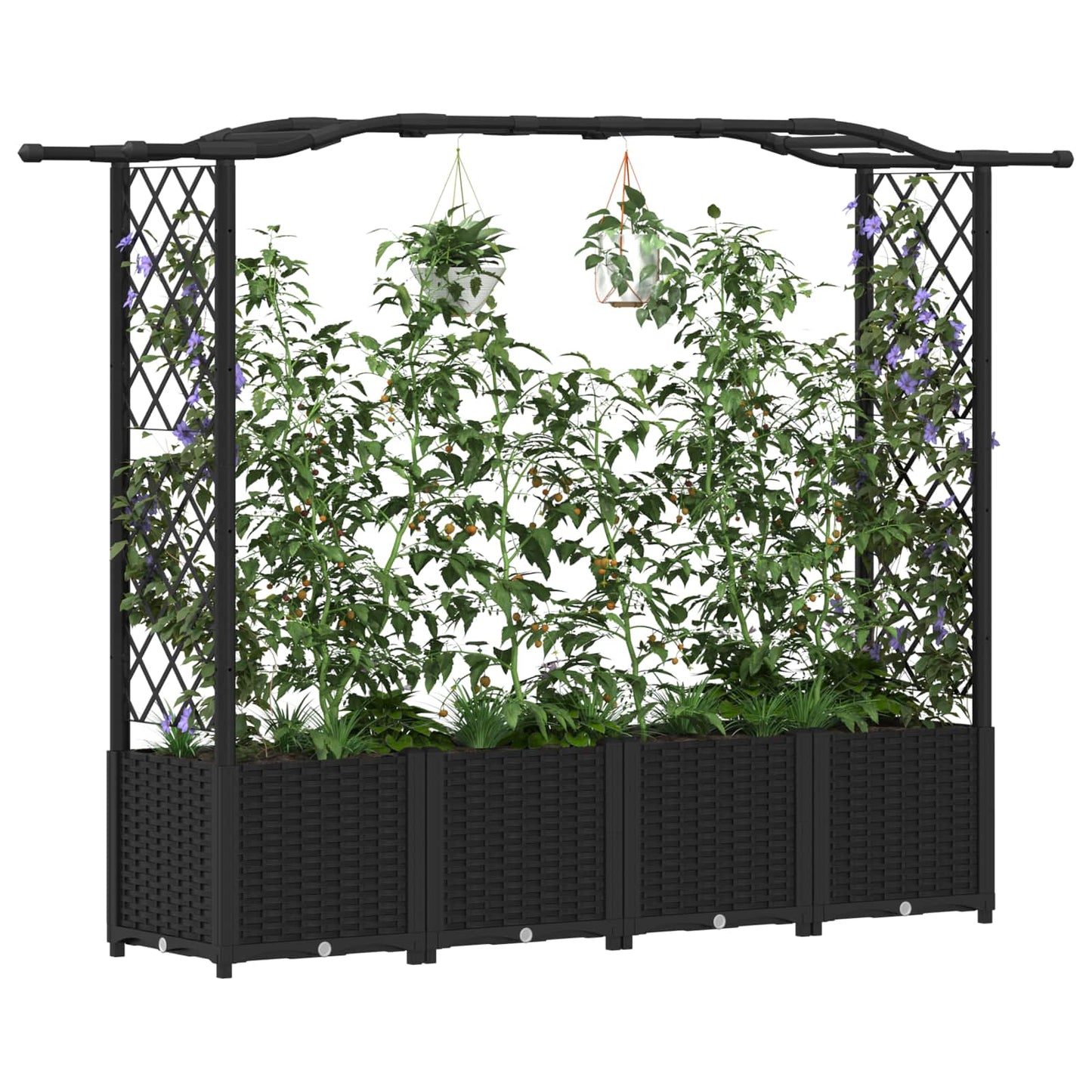 Raised Bed with Trellis and Roof Black 204 x 40 x 141 cm PP
