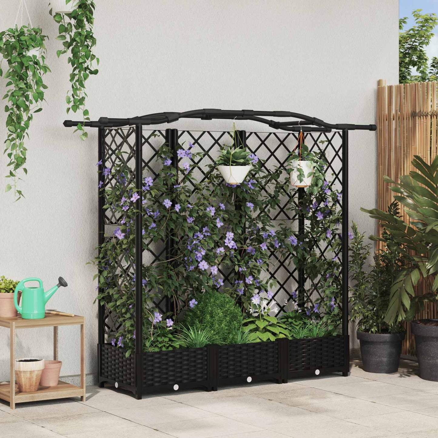 Raised Bed with Trellis and Roof Black 163 x 40 x 126 cm PP