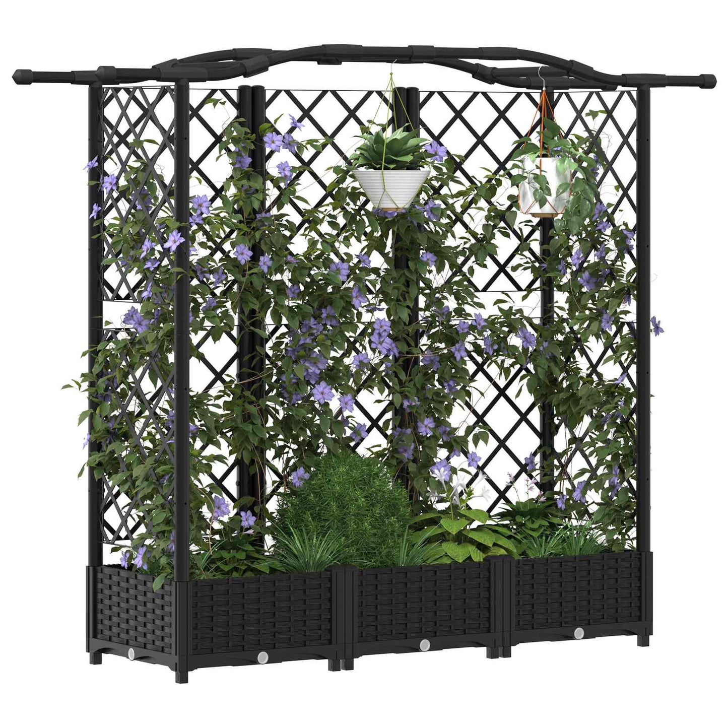 Raised Bed with Trellis and Roof Black 163 x 40 x 126 cm PP