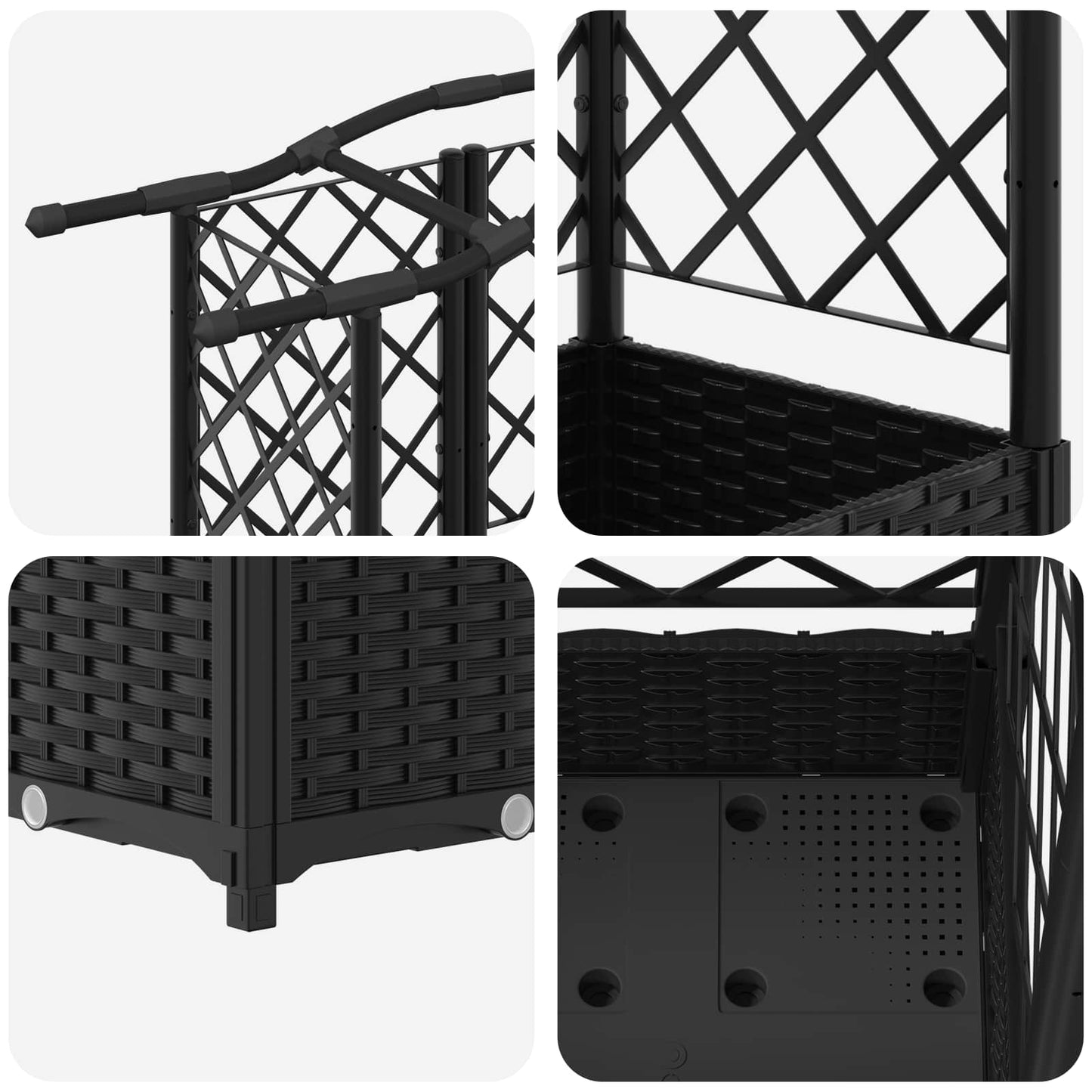 Raised Bed with Trellis and Roof Black 203.5 x 40 x 125 cm PP