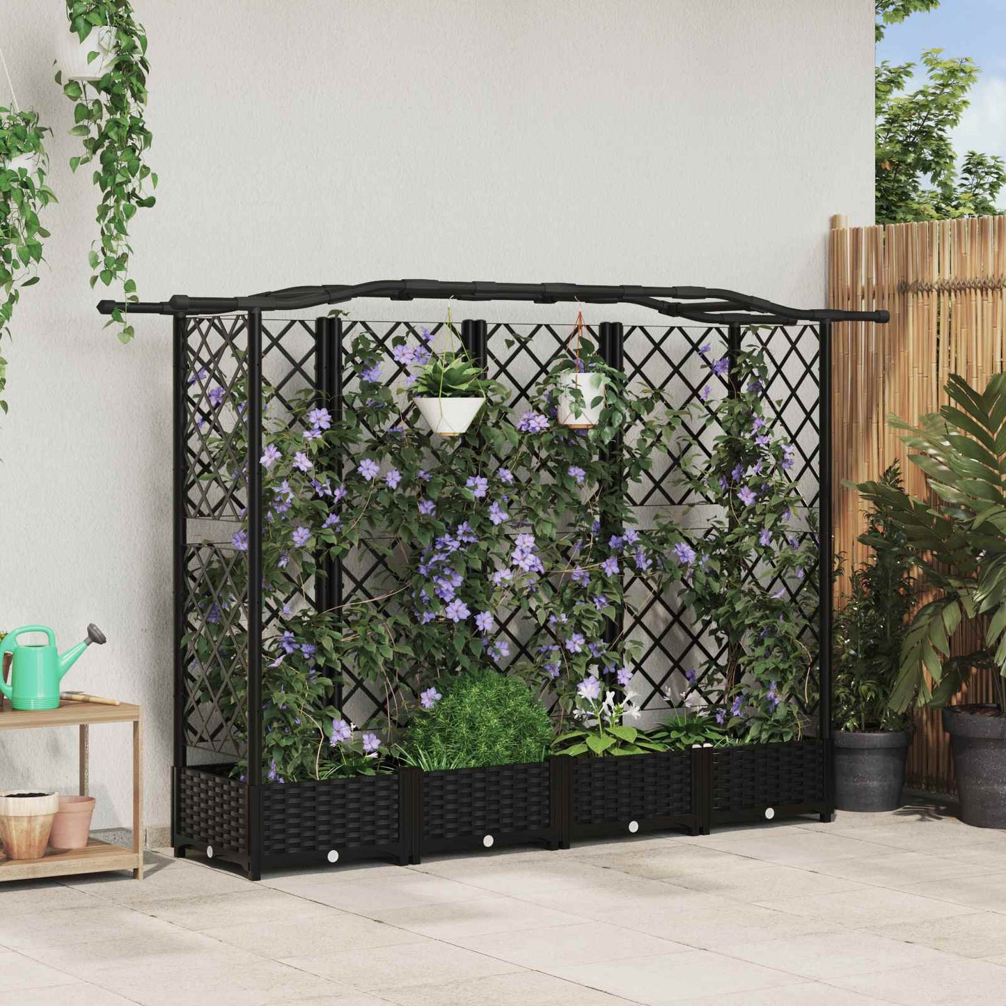 Raised Bed with Trellis and Roof Black 203.5 x 40 x 125 cm PP