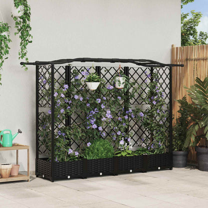 Raised Bed with Trellis and Roof Black 203.5 x 40 x 125 cm PP