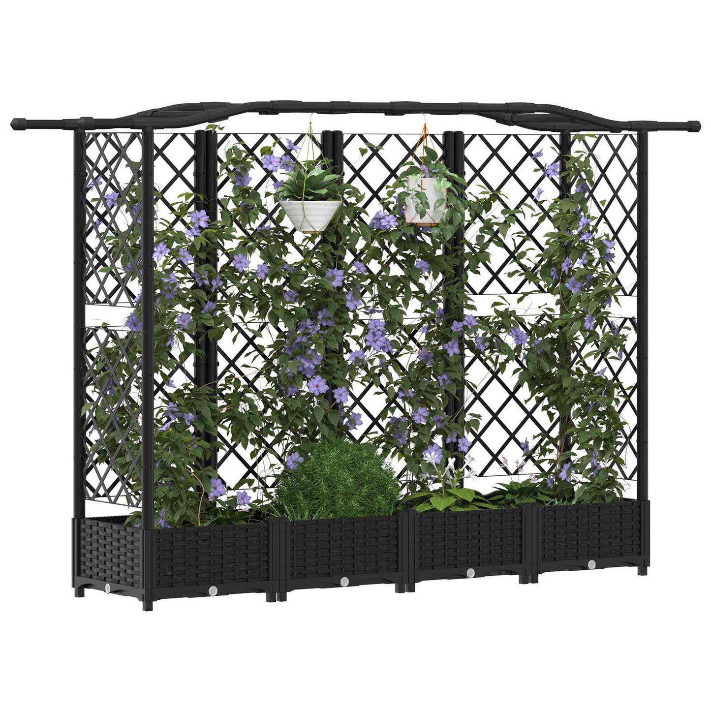 Raised Bed with Trellis and Roof Black 203.5 x 40 x 125 cm PP