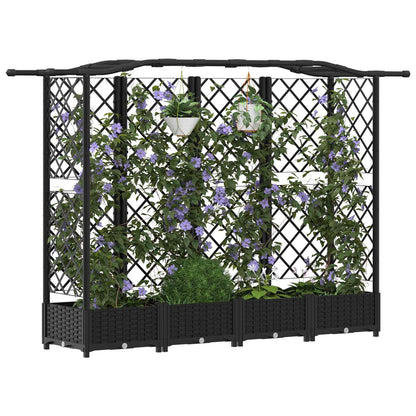 Raised Bed with Trellis and Roof Black 203.5 x 40 x 125 cm PP