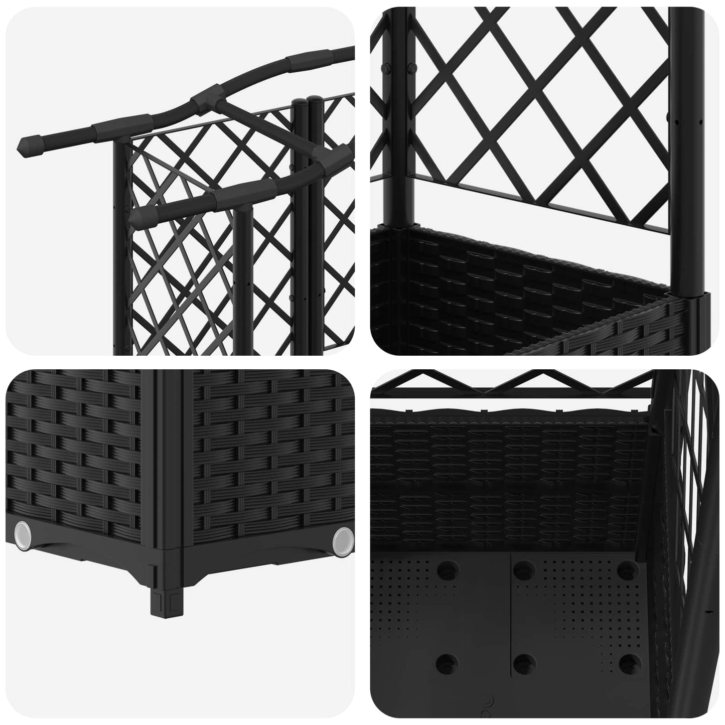 Raised Bed with Trellis and Roof Black 163 x 40 x 141 cm PP