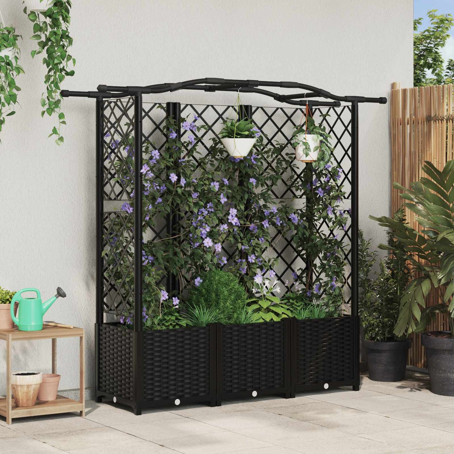 Raised Bed with Trellis and Roof Black 163 x 40 x 141 cm PP