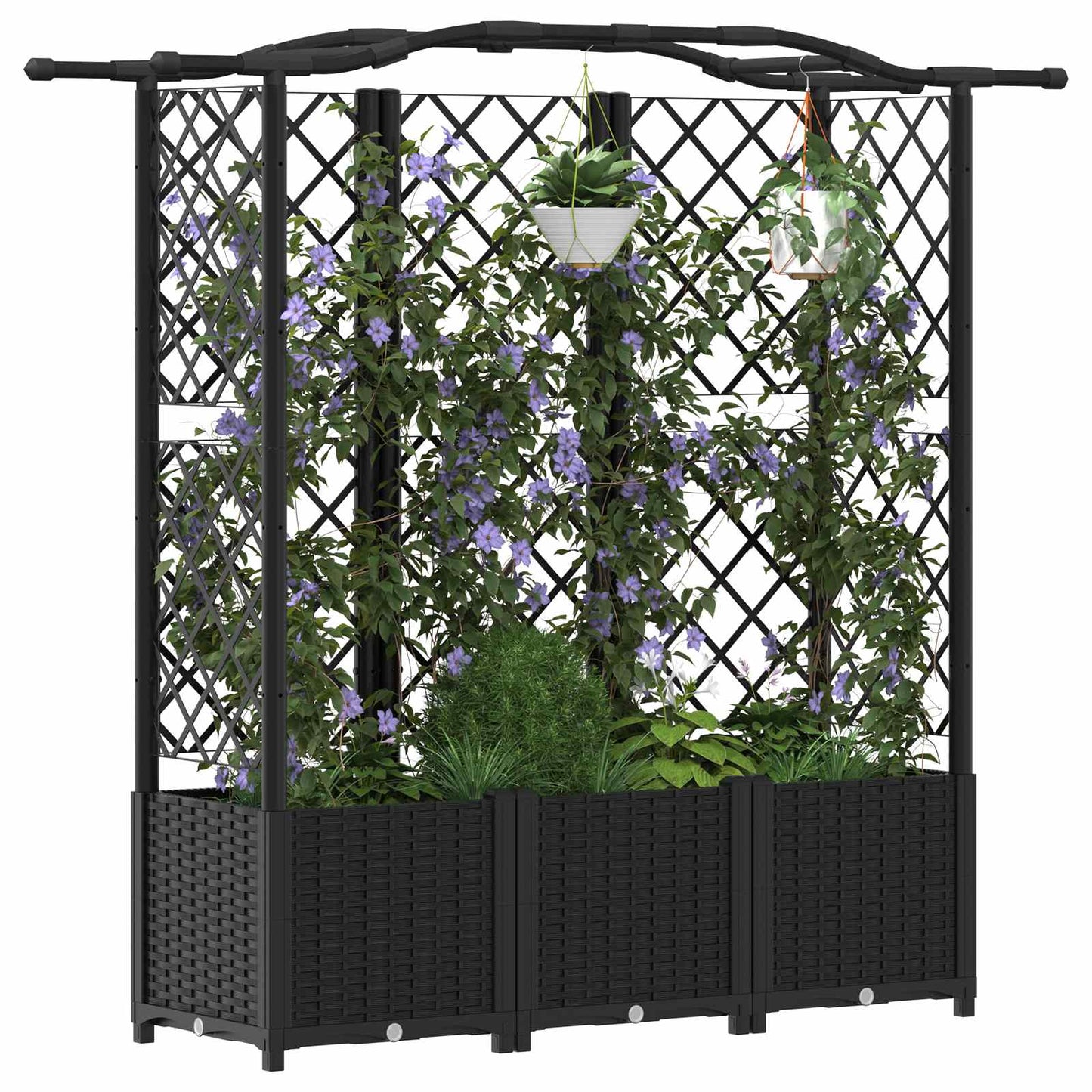 Raised Bed with Trellis and Roof Black 163 x 40 x 141 cm PP