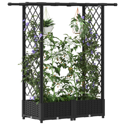 Raised Bed with Trellis and Roof Black 122.5 x 40 x 123 cm PP