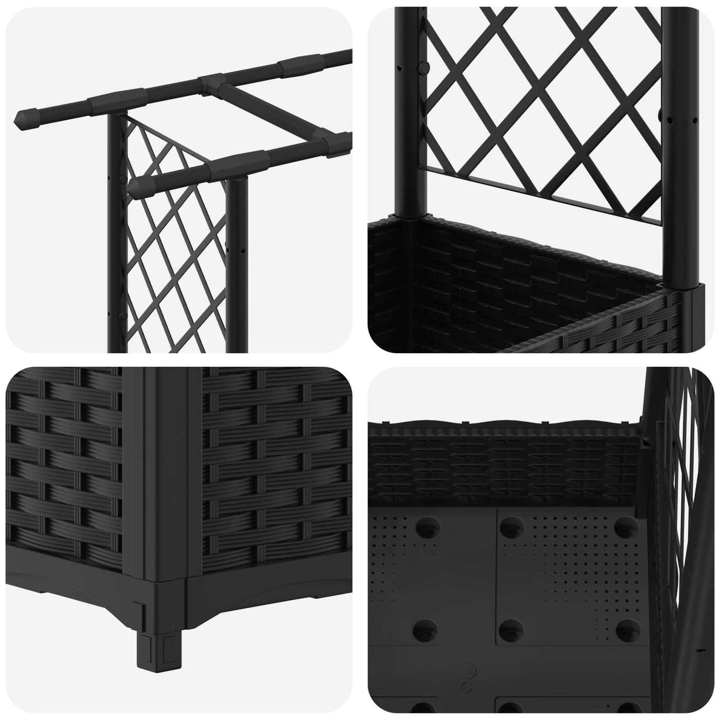 Raised Bed with Trellis and Roof Black 164 x 40 x 123 cm PP