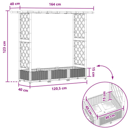 Raised Bed with Trellis and Roof Black 164 x 40 x 123 cm PP