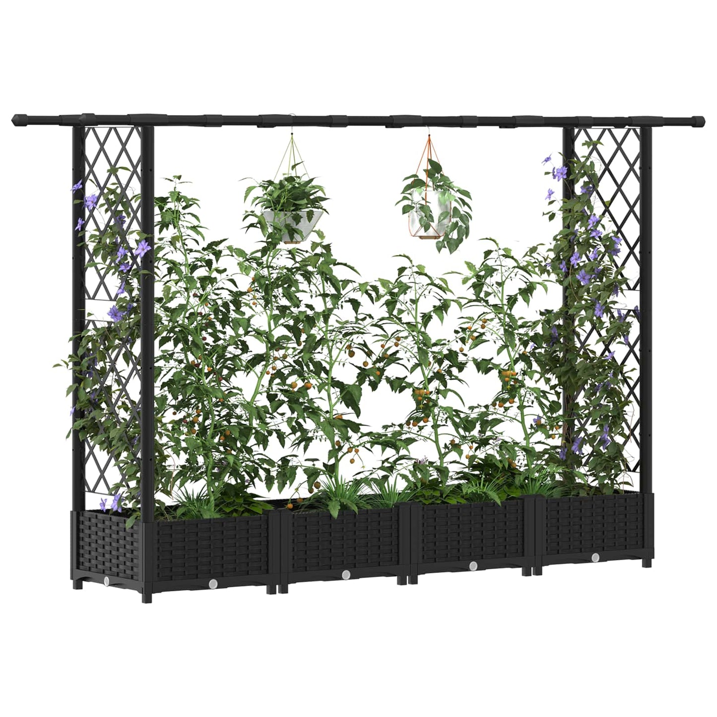 Raised Bed with Trellis and Roof Black 203 x 40 x 123 cm PP