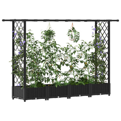 Raised Bed with Trellis and Roof Black 203 x 40 x 123 cm PP