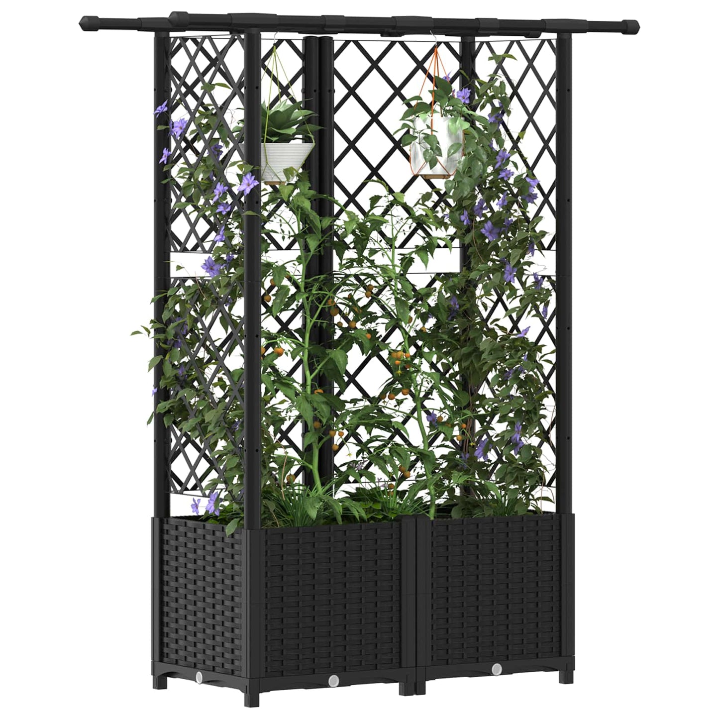 Raised Bed with Trellis and Roof Black 124.5 x 40 x 138 cm PP