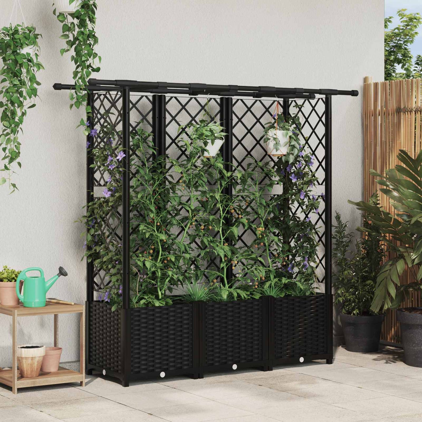 Raised Bed with Trellis and Roof Black 162.5 x 40 x 138 cm PP