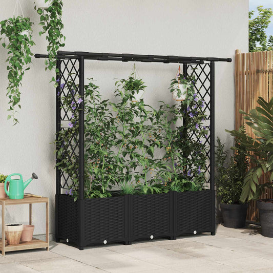 Raised Bed with Trellis and Roof Black 162.5 x 40 x 136 cm PP