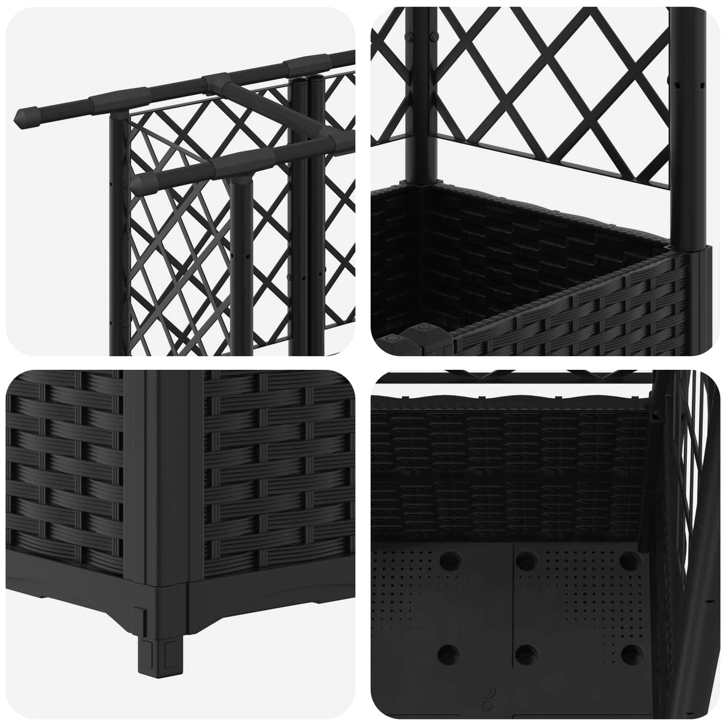 Raised Bed with Trellis and Roof Black 203 x 40 x 138 cm PP